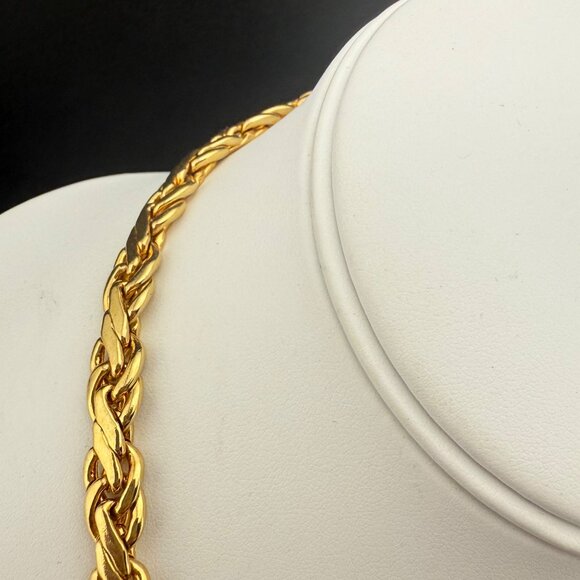 Gold Tone Braided Flat Chain Necklace With Lobster Clasp 24-Inch Length Polished - Picture 2 of 8